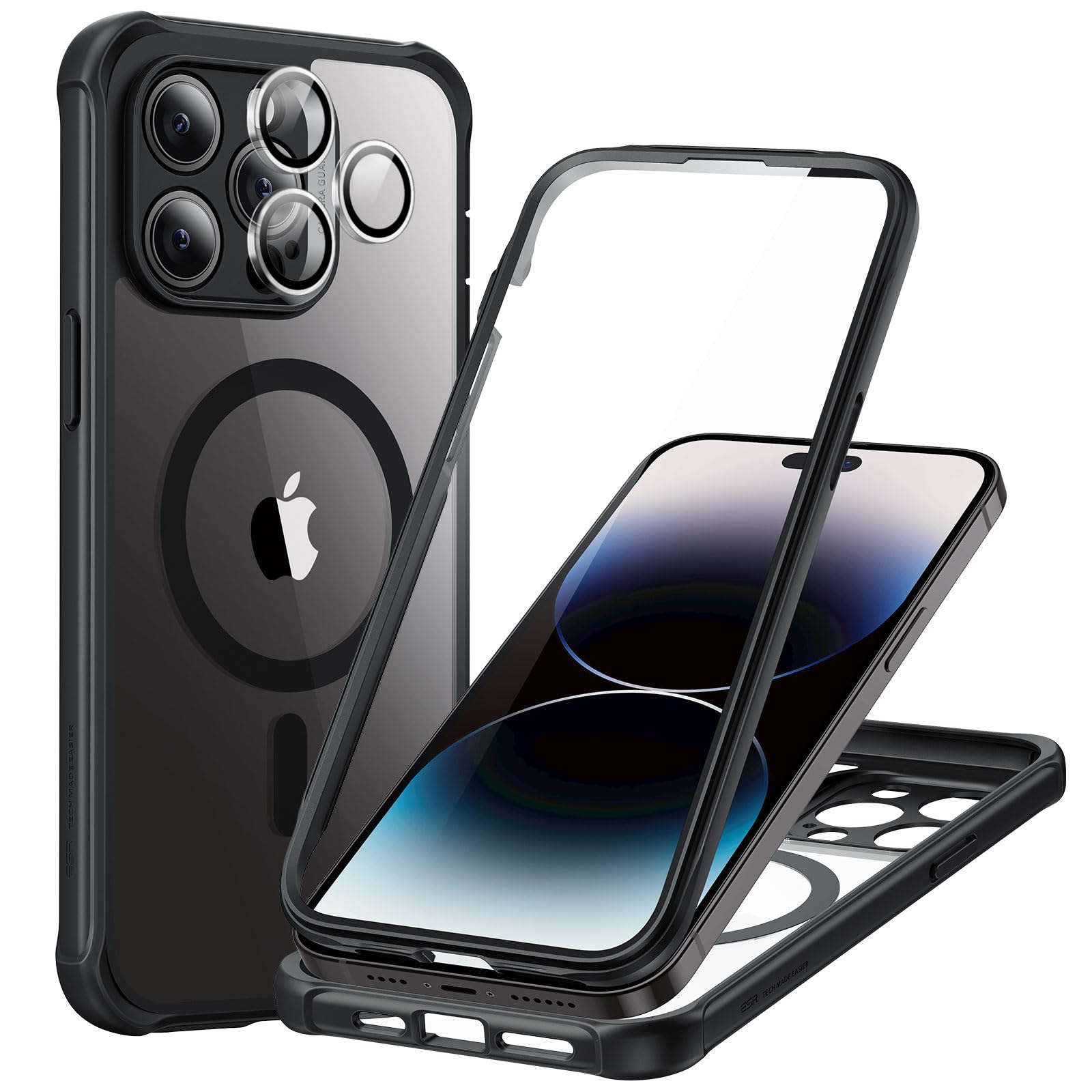 ESR for iPhone 14 Pro Max Case with Screen Protector, Clear Black | Compatible w