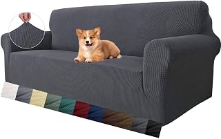 MAXIJIN Super Stretch Couch Cover for 3 Cushion Couch, 1 Piece Universal Sofa Covers Living Room Jacquard Spandex Furniture Protector Dogs Pet Friendly Fitted (Large, Gray)