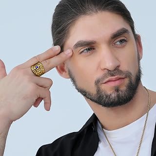 Rings for Men Punk Blue Stone Biker Eye Thum Ring Gold/Silver/Black Women Egyptian Protection Jewelry Size 7-14