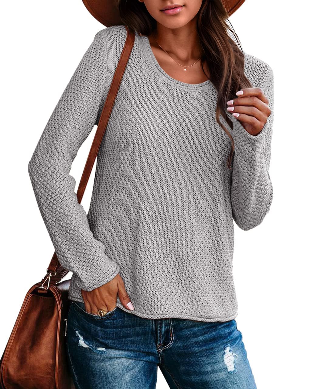 Women Pullover Crew Neck Solid Color Casual Warm Lightweight Knitted Jumper