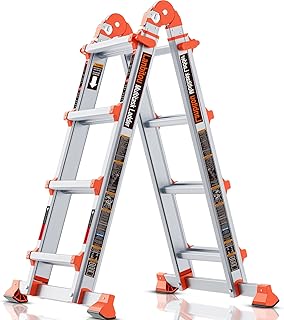LANBITOU Ladder A Frame Extension Multi Position Telescoping,14Ft,Silver