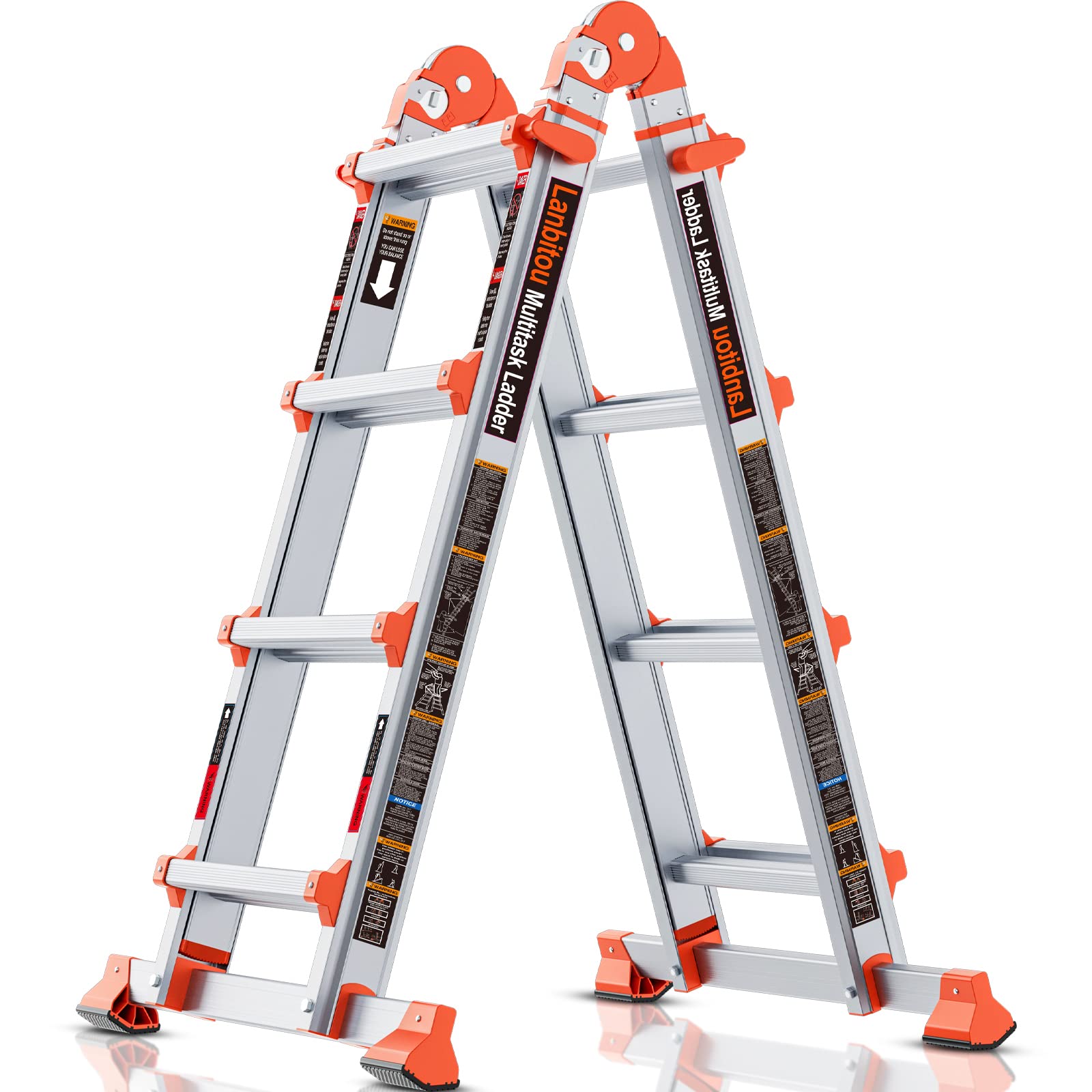 LANBITOU Ladder A Frame Extension Multi Position Telescoping,14Ft,Silver