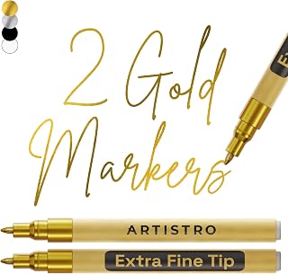 ARTISTRO Gold Acrylic Paint Markers - 0.7mm Extra Fine-Tip - Set of 2 | Metallic Paint Pens, Perfect for Crafting, Art Projects, & More