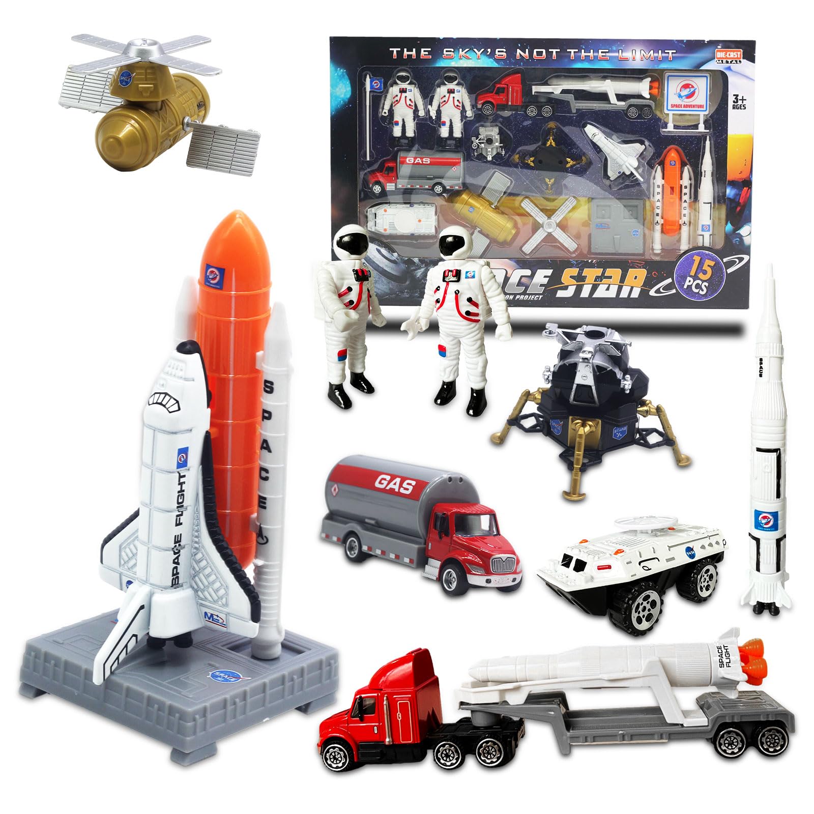OTONOPI Space Shuttle Rocket Toys Set for Kids 3-9 Years - 15 PCS Die-Cast STEM 