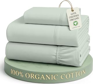 Lane Linen Twin Bed Sheets 100% Organic Cotton, GOTS Certified - Cool Blue