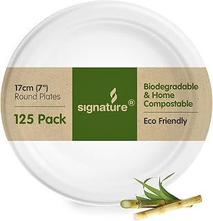 Signature Extra Strong Bagasse Plates 7in 125 Pack Corporate & Home Use