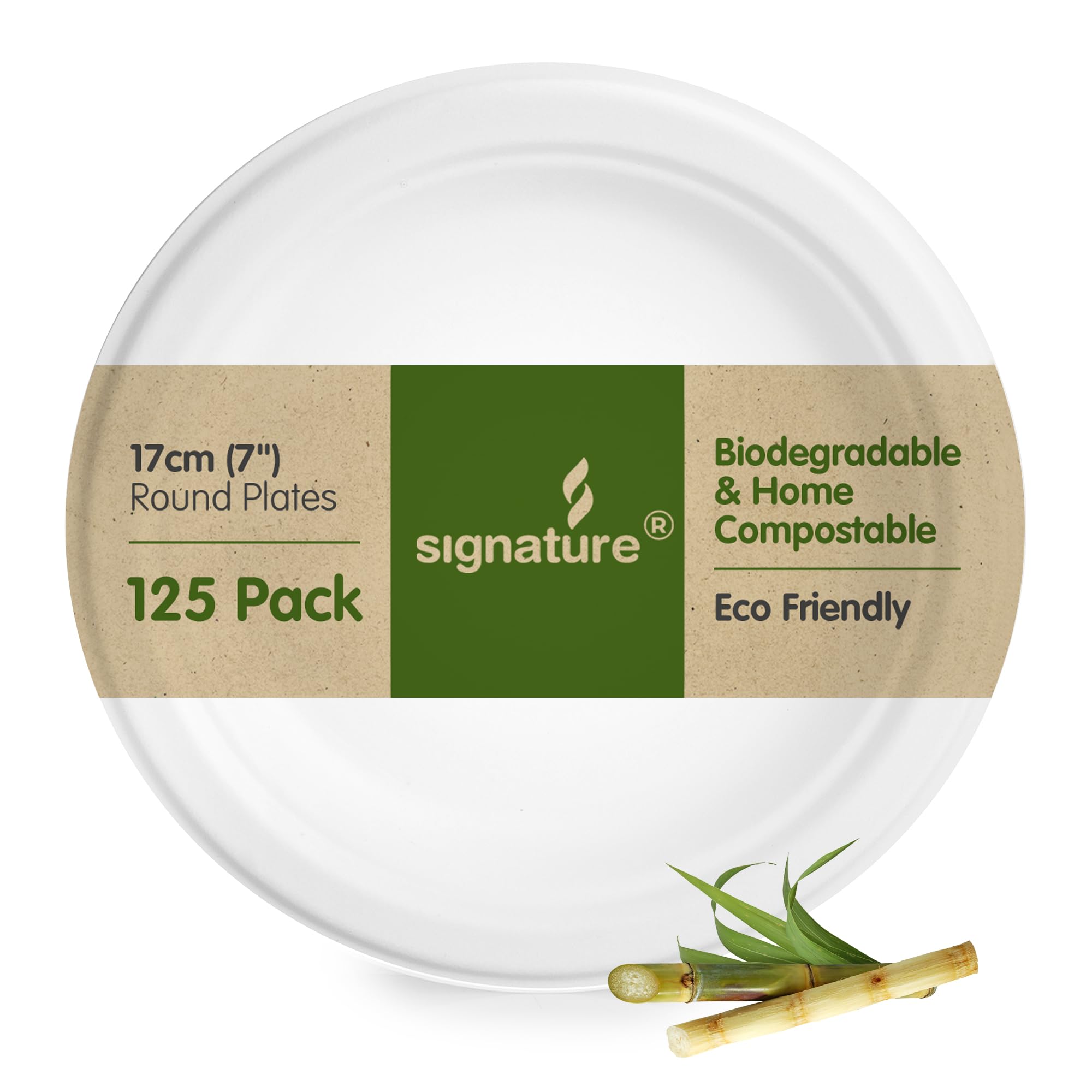 Signature Extra Strong Bagasse Plates 7in 125 Pack Corporate & Home Use