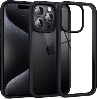 Supdeal Shockproof Clear Case for iPhone 15 Pro, [Not Yellowing] [10FT Military Drop Protection] Hard Clear Back Four Corner Airbags Drop Protection Phone Cover, 6.1 inch, Black