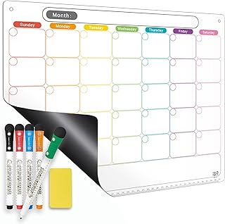 Magnetic Calendar for Fridge, Dry Erase Whiteboard Calendar Monthly Planner, 6-Week Layout, Easy to Clean, Extra-Thick Strong Magnetic Hold, Includes Dual-Magnet Markers & Eraser 43 x 33 cm