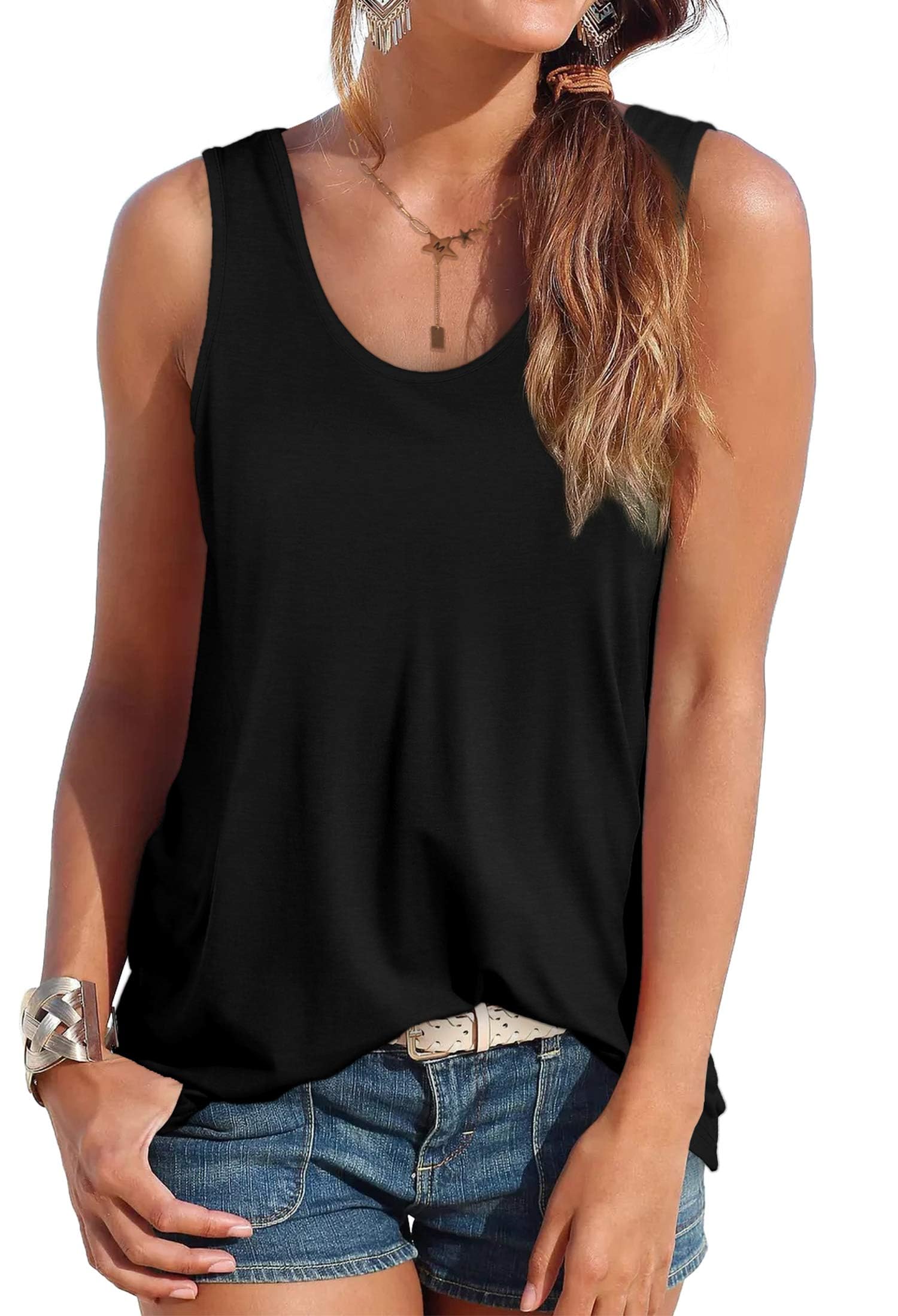 DUOEASE Women's Casual Sleeveless U-Neck Tunic Blouse T-Shirt Tank Tops