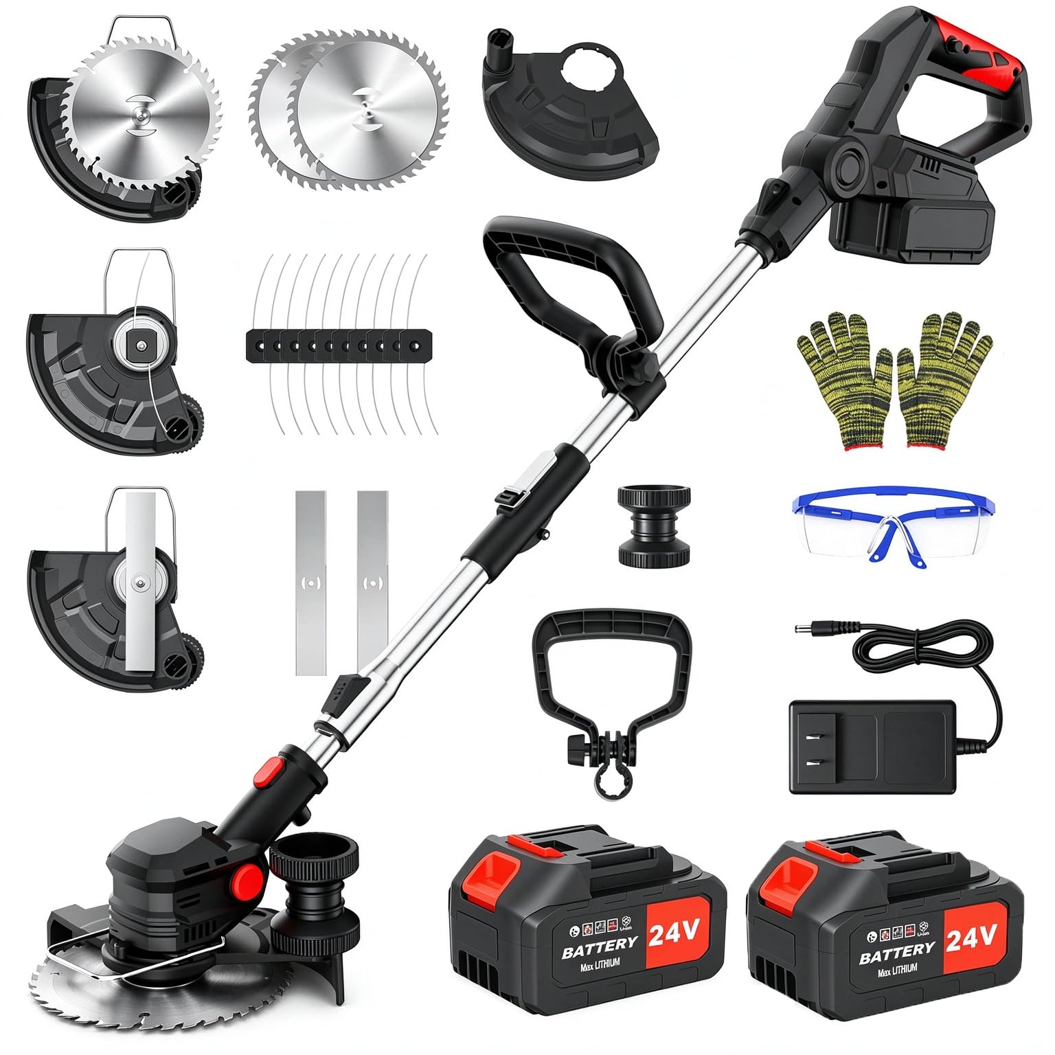 RAXONE 24V Cordless Weed Wacker with 2x4000mAh Batteries 8-inch Foldable | 3 in 