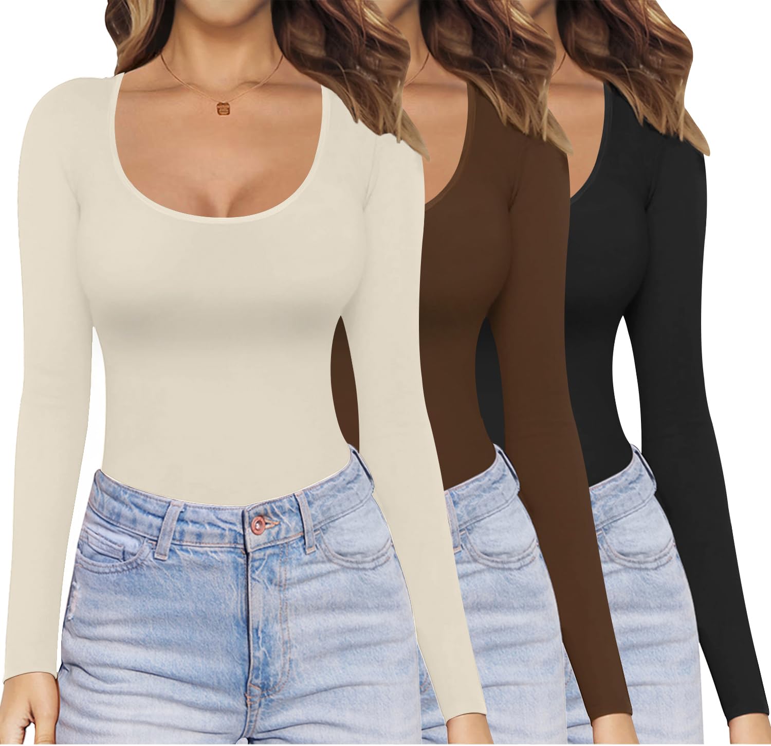 Ekouaer Womens Long Sleeve Tops 1&3 Pack Basic Scoop Neck Thermal T Shirt | stre