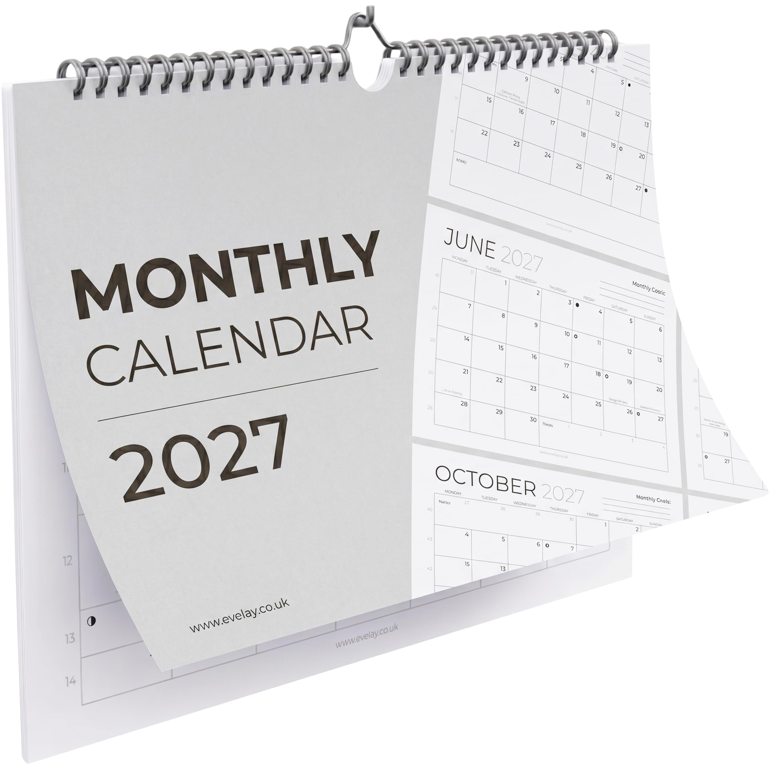 2027 Wall Calendar A4 Month to View - Spiral Bound UK Monthly Family Planner - L