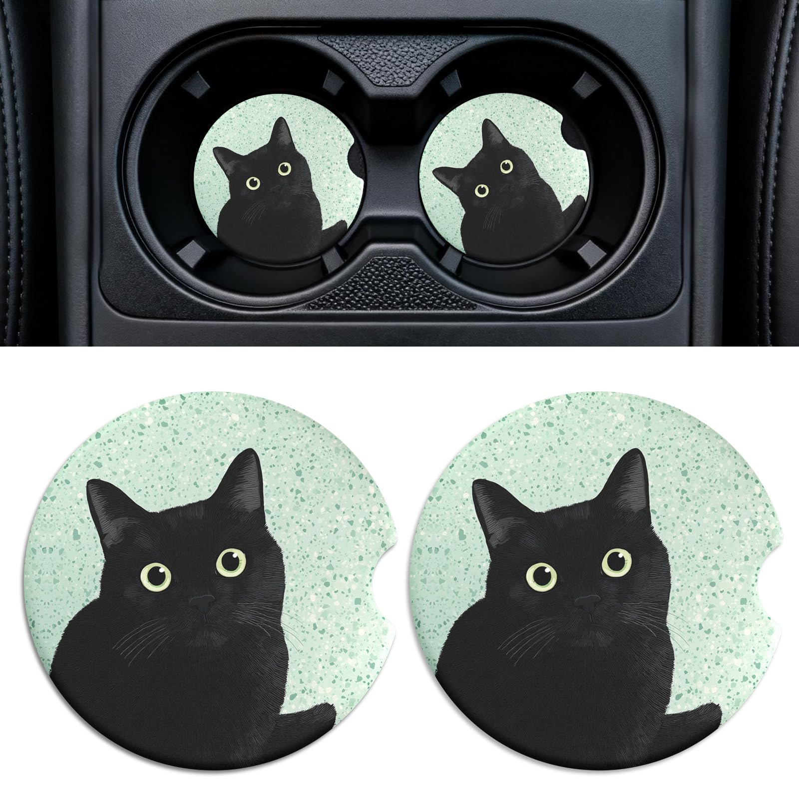 Car Cup Holder Ceramic Coasters 2 Pack, 2.56 in Anti Slip Absorbent Coaster with