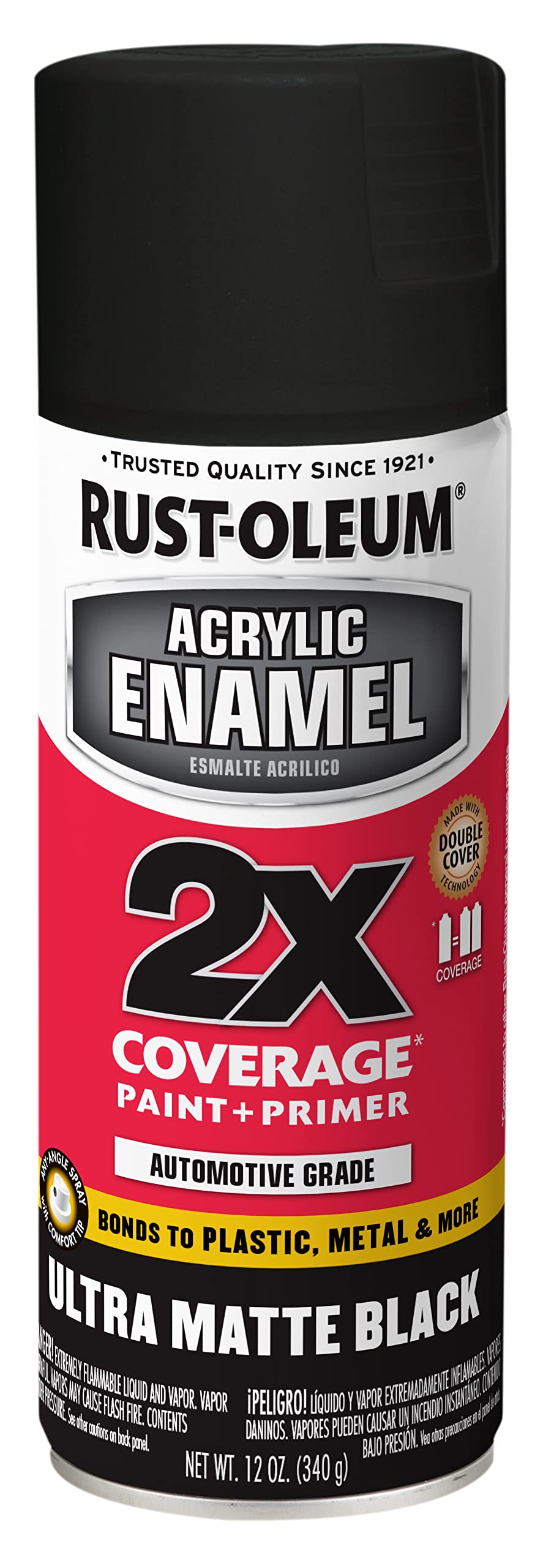 Rust-Oleum Acrylic Enamel 2X Spray Paint, Ultra Matte Black | 2X Coverage | Pain
