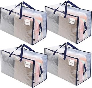 VENO Heavy Duty Extra Large Foldable Storage Bags with Zippers & Carrying Handles, Storage Containers Organizer Tote, Moving Boxes for College Dorm, Travel, Camping, Reusable (Clear, 4 Pack)