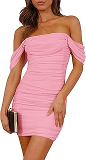 PRETTYGARDEN Women Sleeveless Off Shoulder Ruched Bodycon Mini Dress Cocktail Party