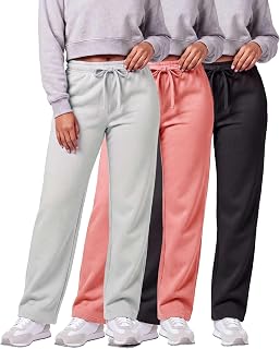 3 Pack Women's Fleece Sweatpants Open Bottom Lounge Sweats Workout Pockets