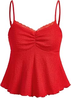 SOLY HUX Women's Peplum Ruched Flowy Spaghetti Strap Tank Camisole Tops