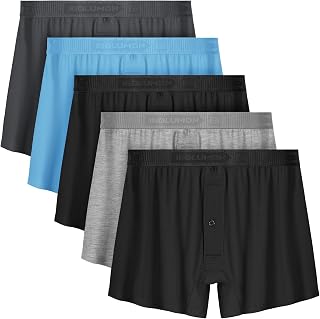 IGOLUMON Mens Bamboo Rayon Boxer Briefs - Pack of 5 - Classic Relaxed Fit with Button