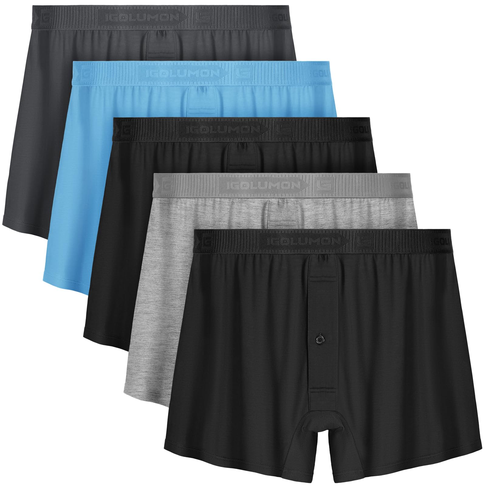 IGOLUMON Mens Bamboo Rayon Boxer Briefs - Pack of 5 - Classic Relaxed Fit with B
