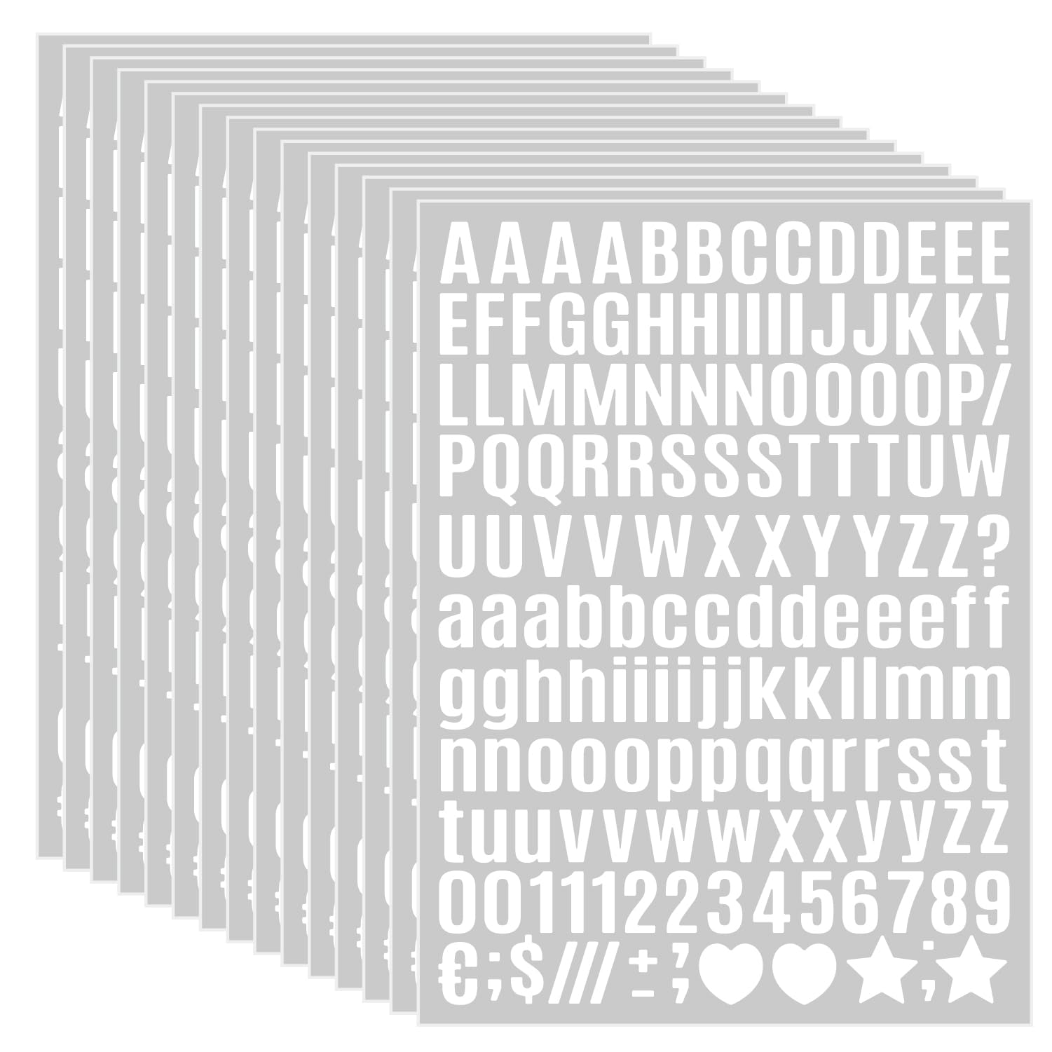 15 Sheet Small Letter Stickers - 1/2 Inch White Vinyl Self Adhesive Alphabet Num