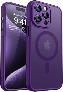 CANSHN Magnetic Compatible with iPhone 15 Pro Case, Upgraded [Full Camera Protection] [Compatible with Magsafe] [Translucent Matte] Shockproof Protective Phone Case 6.1" - Deep Purple