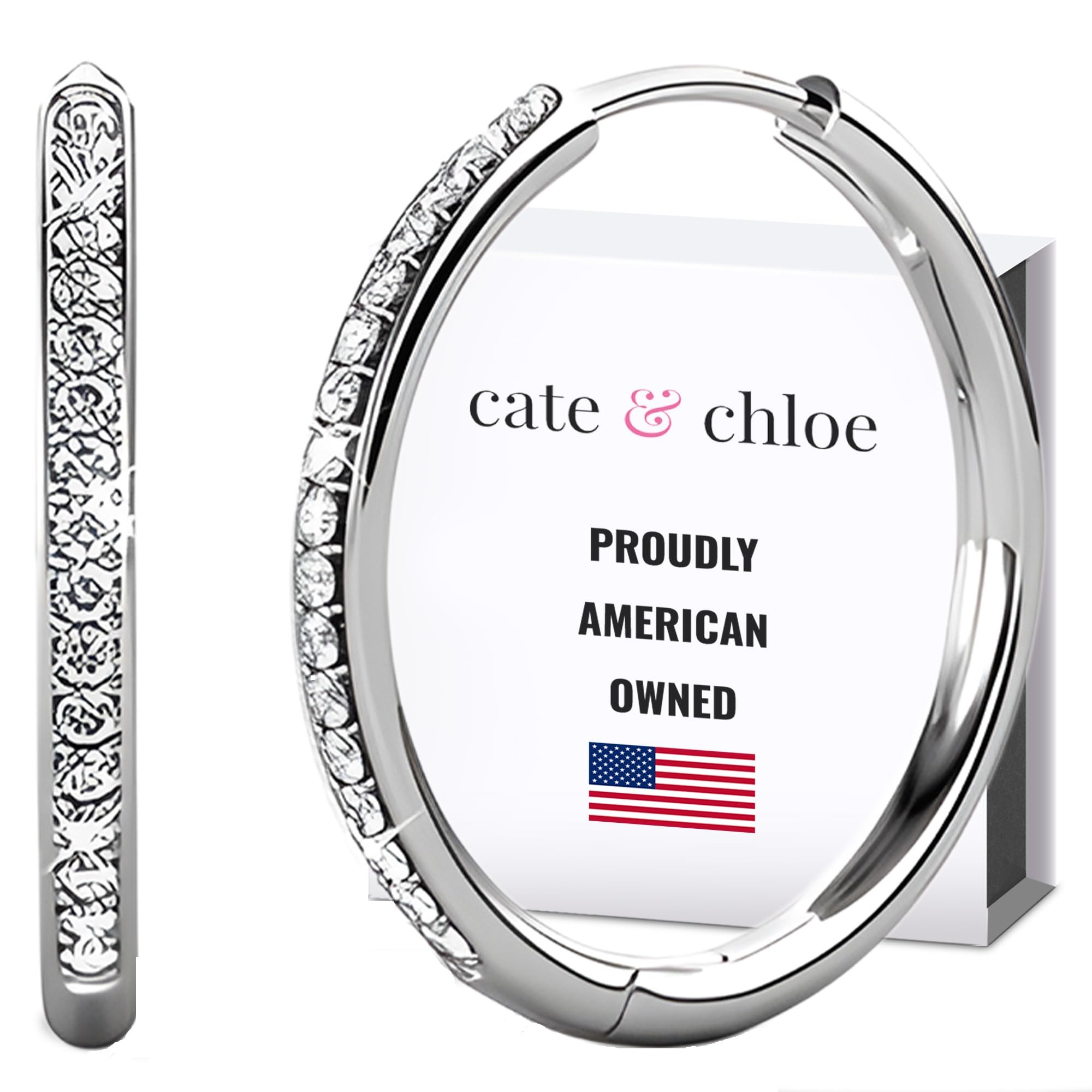 Cate & Chloe Bianca 18k White Gold Hoop Earrings for Women | Best Silver Hoop Ea