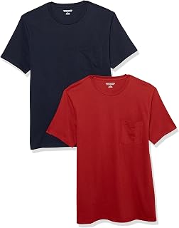 Amazon Essentials Men's T-Shirt Slim-Fit Short-Sleeved Crewneck Pocket, Pack of 2