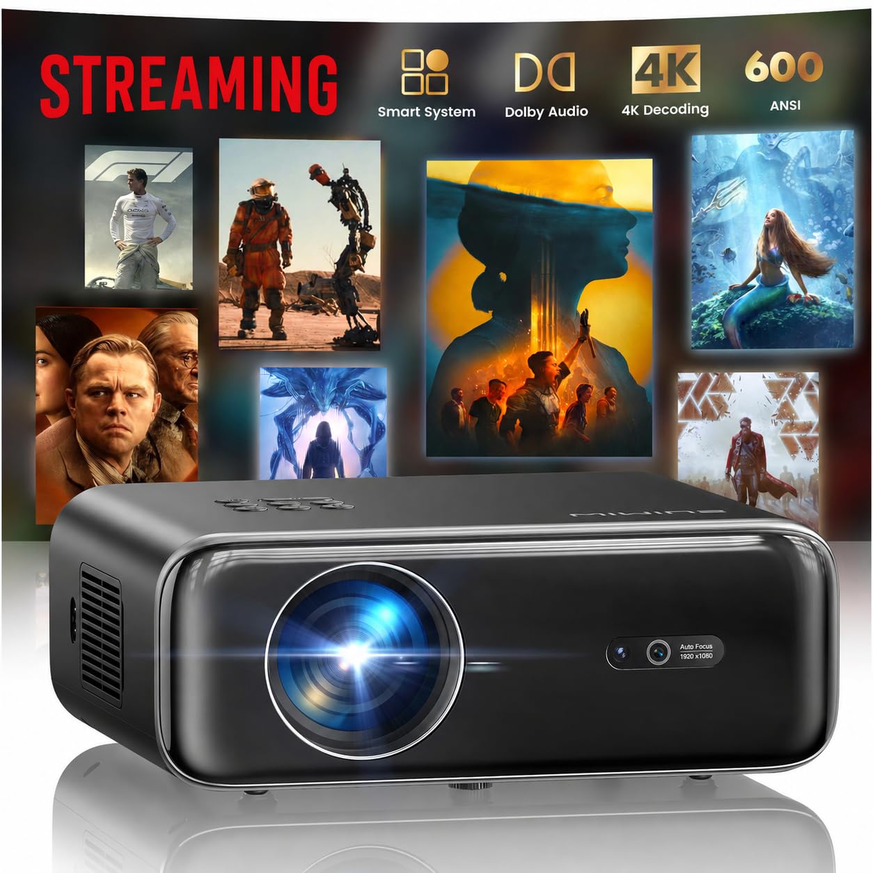 [Built-in Apps/4K Support] Smart Outdoor Projector with WiFi and Bluetooth, Movi