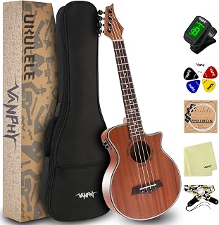 VANPHY Electric Ukelele Concert Ukulele Acoustic Electric Uke with Equalizer 23 inch ukulele for adults Beginner with Starter Ukele Kit Include Ukulele Case Tuner Strap String Picks Clean Cloth