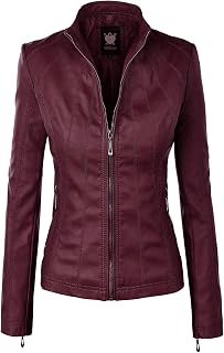 Lock and Love Women's Faux Leather Moto Biker Jacket Coat with Removable or Non-Removable Hood