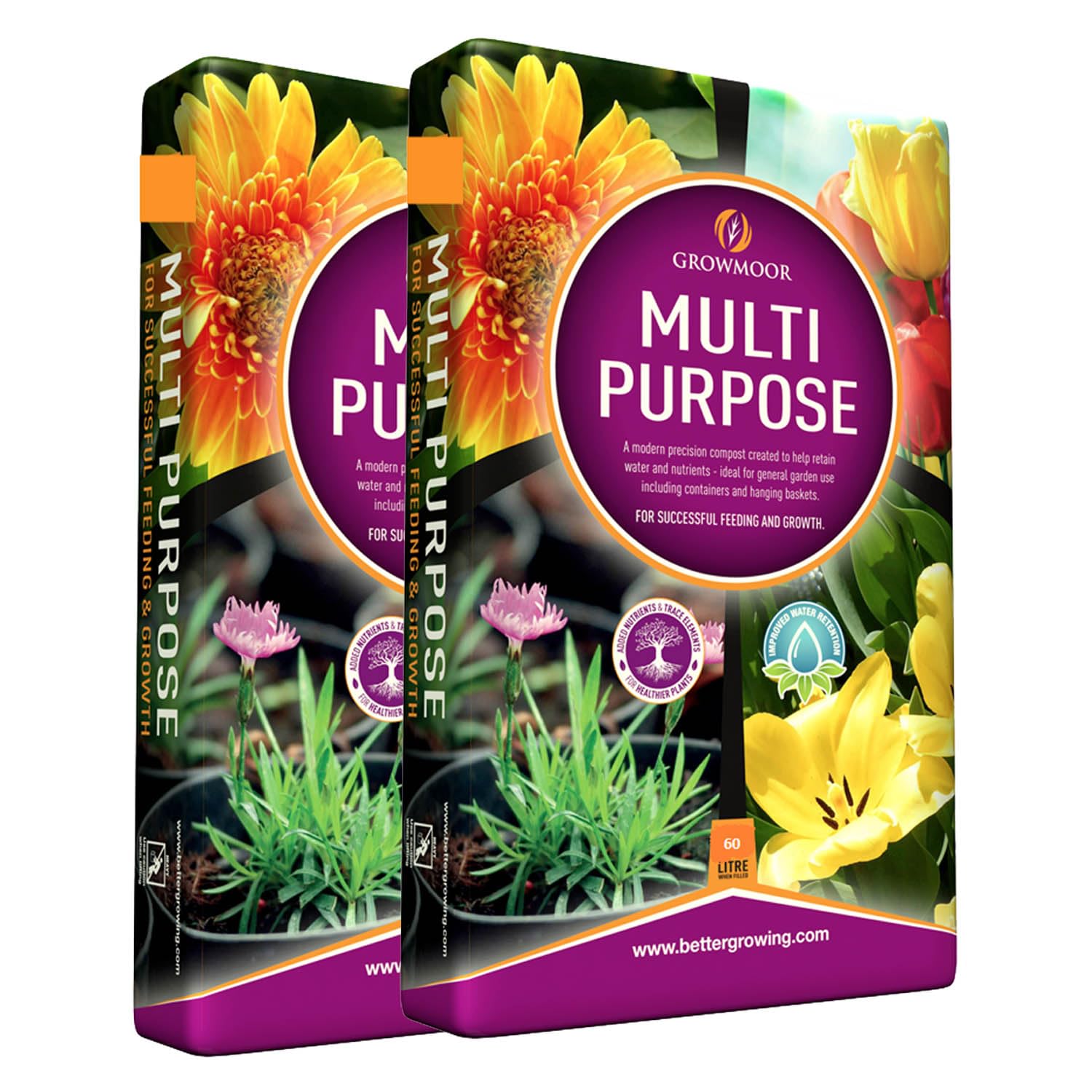 CB FUELS 2 X 60L GROWMOOR Multi Purpose Potting Compost Garden Beds Borders Pots