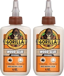 Gorilla Wood Glue, Water Resistant, Natural Color, 4 oz Bottle, 2-Pack | Bonds Hardwoods and Softwoods, Paintable & Sandable Finish, Indoor or Outdoor Projects