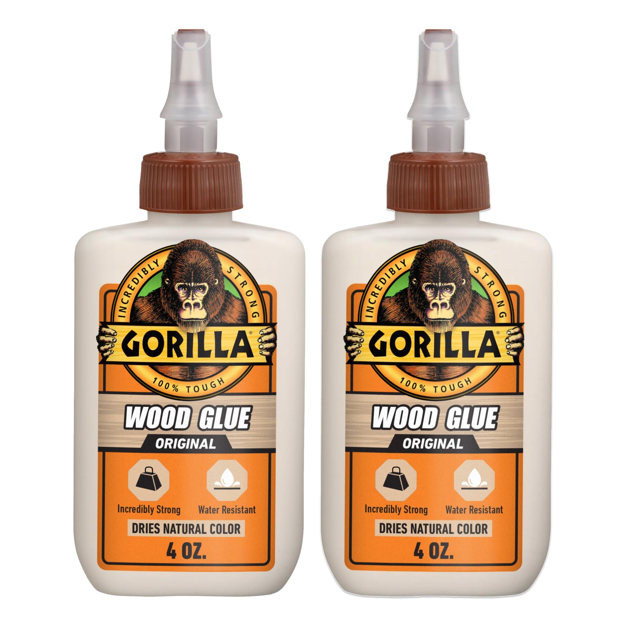 Gorilla Wood Glue, Water Resistant, Natural Color, 4 oz Bottle, 2-Pack | Bonds H