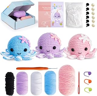 Crochet Kit for Beginners: Make 3 Cute Amigurumi Animals with Easy-to-Follow Video Tutorial, Complete Beginner Crochet Kits for Kids Adults, Creative Christmas Birthday Gift Idea for Women &amp; Girls