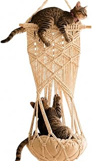 KARCEEY Macrame Cat Hammock Hanging Bed - Boho Wall Swing with Catnip Cushion for Wall Climber & Window Perch - Hardware Kit Included