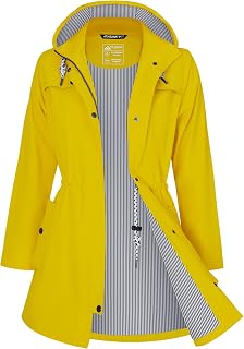 ATLASLAVA Women's Waterproof Hooded Rain Jacket Long Transitional Jacket with Breathable Lining