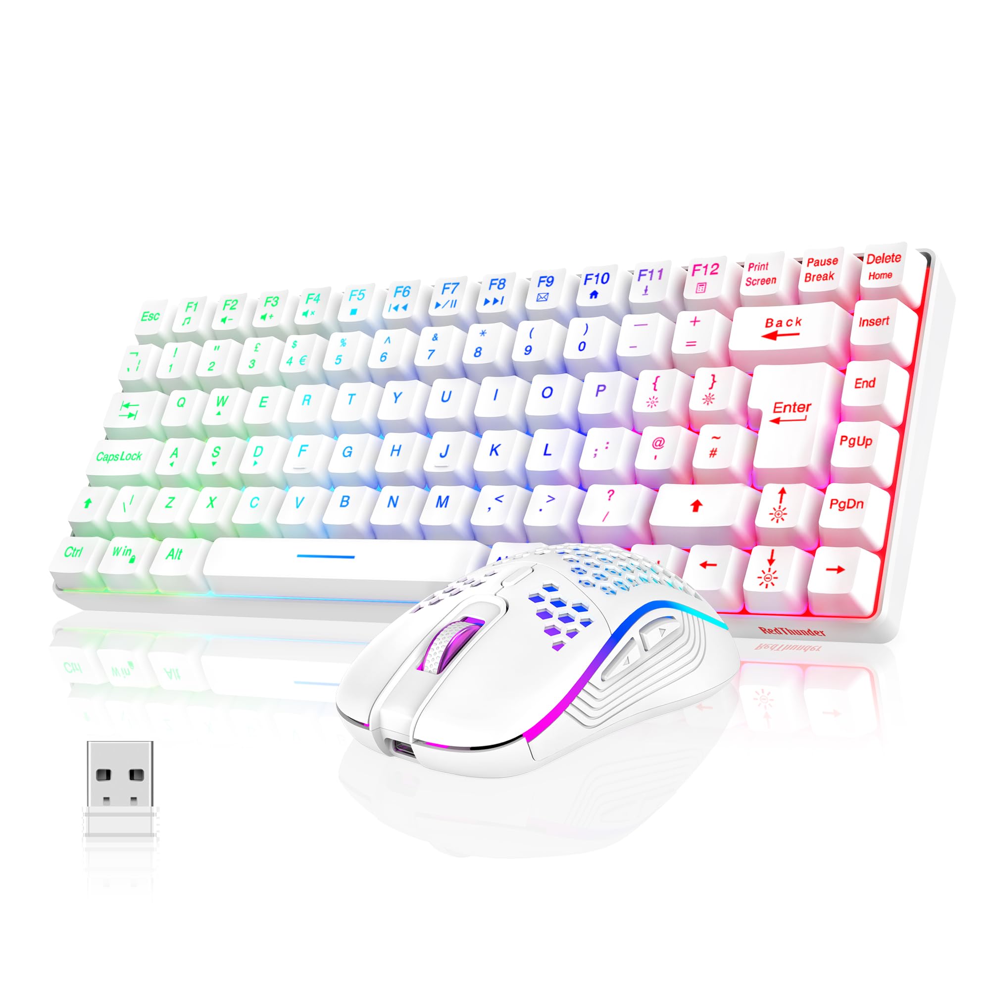 RedThunder K84 75% Wireless Gaming Keyboard and Mouse Rainbow Backlight UK Layou