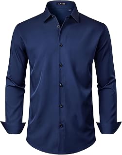 J.VER Mens Stretch Dress Shirt Long Sleeve Formal Solid Business Casual Button Down Shirt Wedding Prom