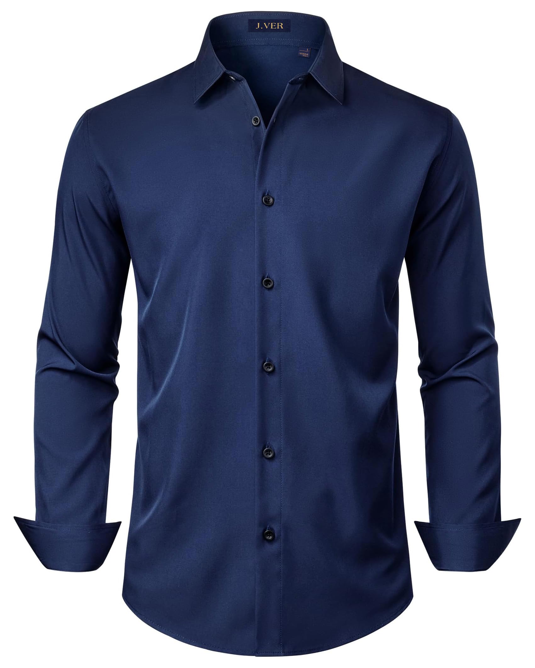 J.VER Mens Stretch Dress Shirt Long Sleeve Formal Solid Business Casual Button D