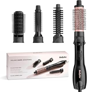 BaByliss Smooth Finish 1200 4-in-1 Blower Brush for Drying, Smoothing, Volume & Styling, Ion & Ceramic Technology, 4 Accessories, 1200W, Black/Pink, AS122E