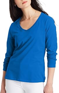 Hanes Originals Long Sleeve Cotton V-Neck T-Shirt, Lightweight V-Neck Tee, Modern Fit Women's Shirt