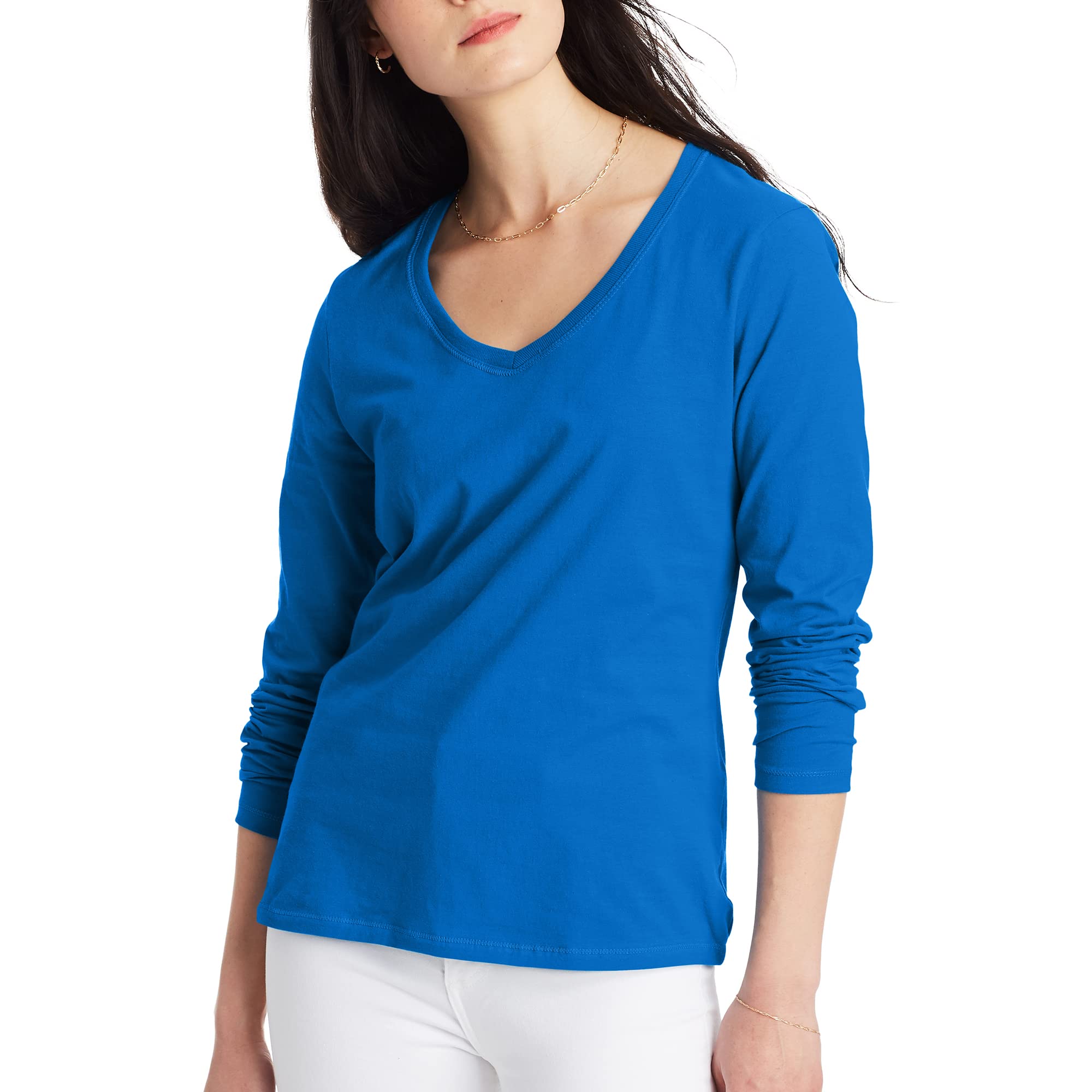 Hanes Originals Long Sleeve Cotton V-Neck T-Shirt, Lightweight V-Neck Tee, Moder