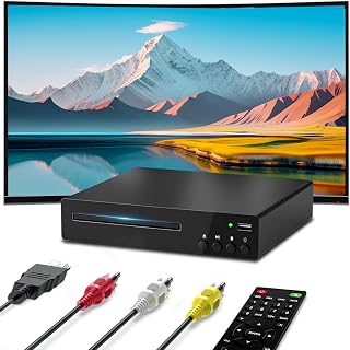 SHIWAKOTO DVD Players for TV with 1080P HDMI, CD Player for Home, Region Free DVD Player with USB Input, Dual Mics Jack, Remote, Durable Metal Casing, HDMI and RCA Cables Included