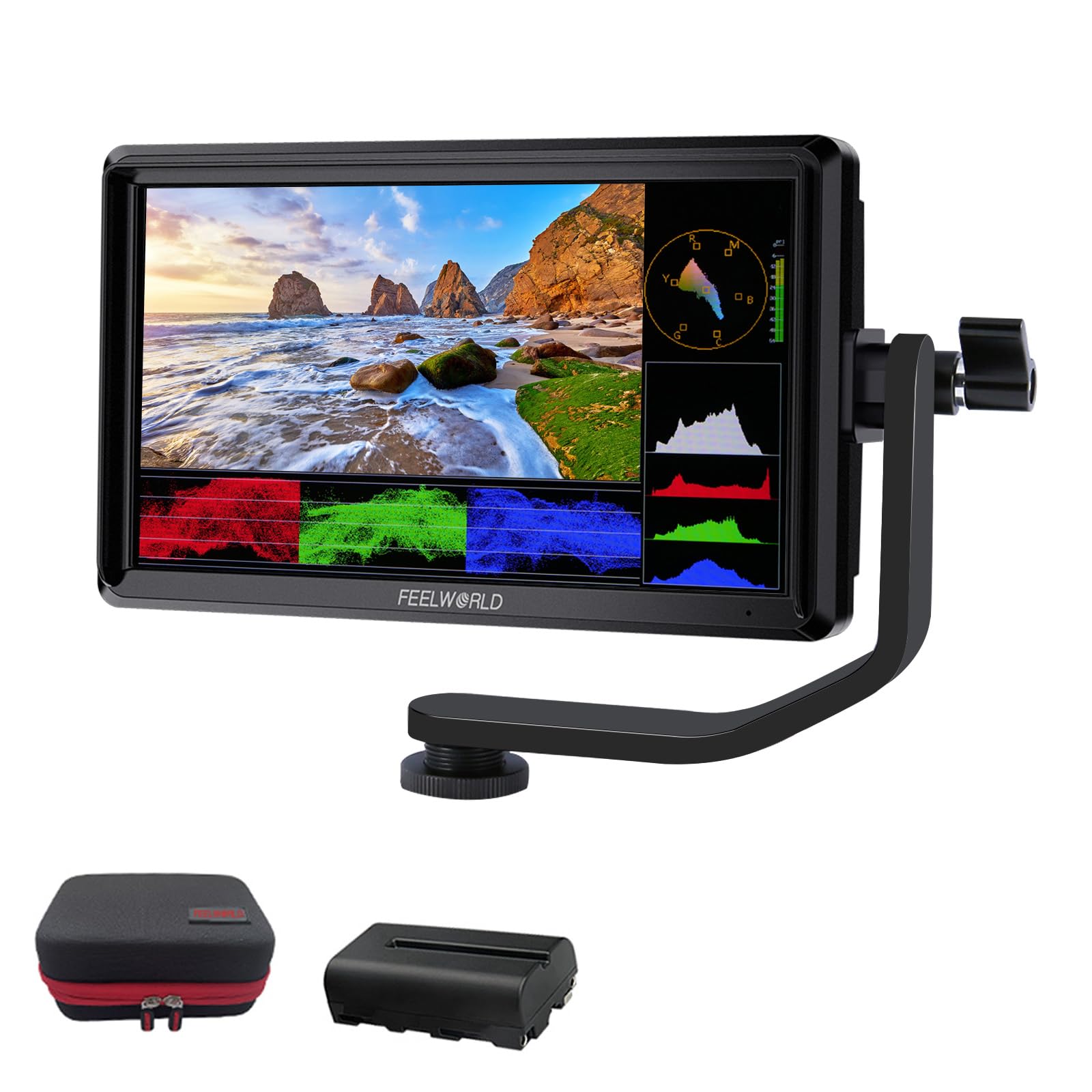 FEELWORLD S55 V3 6" 4K HDMI DSLR Field Monitor Battery Carry Case Bundle | Suppo
