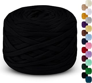 LEREATI 285g T Shirt Yarn for Crocheting 109 Yards Elastic Ribbon Thick Crochet Fabric Knitting T-Shirt Yarn for Crochet Bag, Blanket, Basket, DIY Projects, Home Decor (Black)