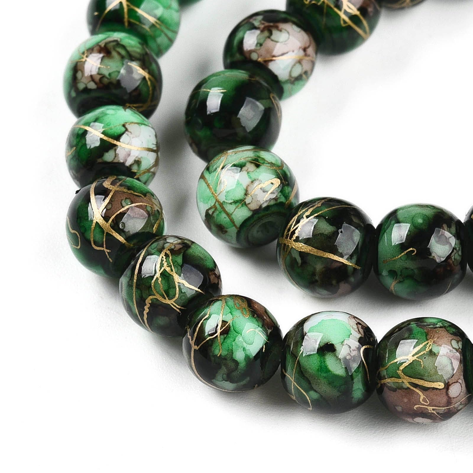 100pcs 8mm Round Glass Beads for Jewelry Making, Dark Green Loose Beads Spacer B