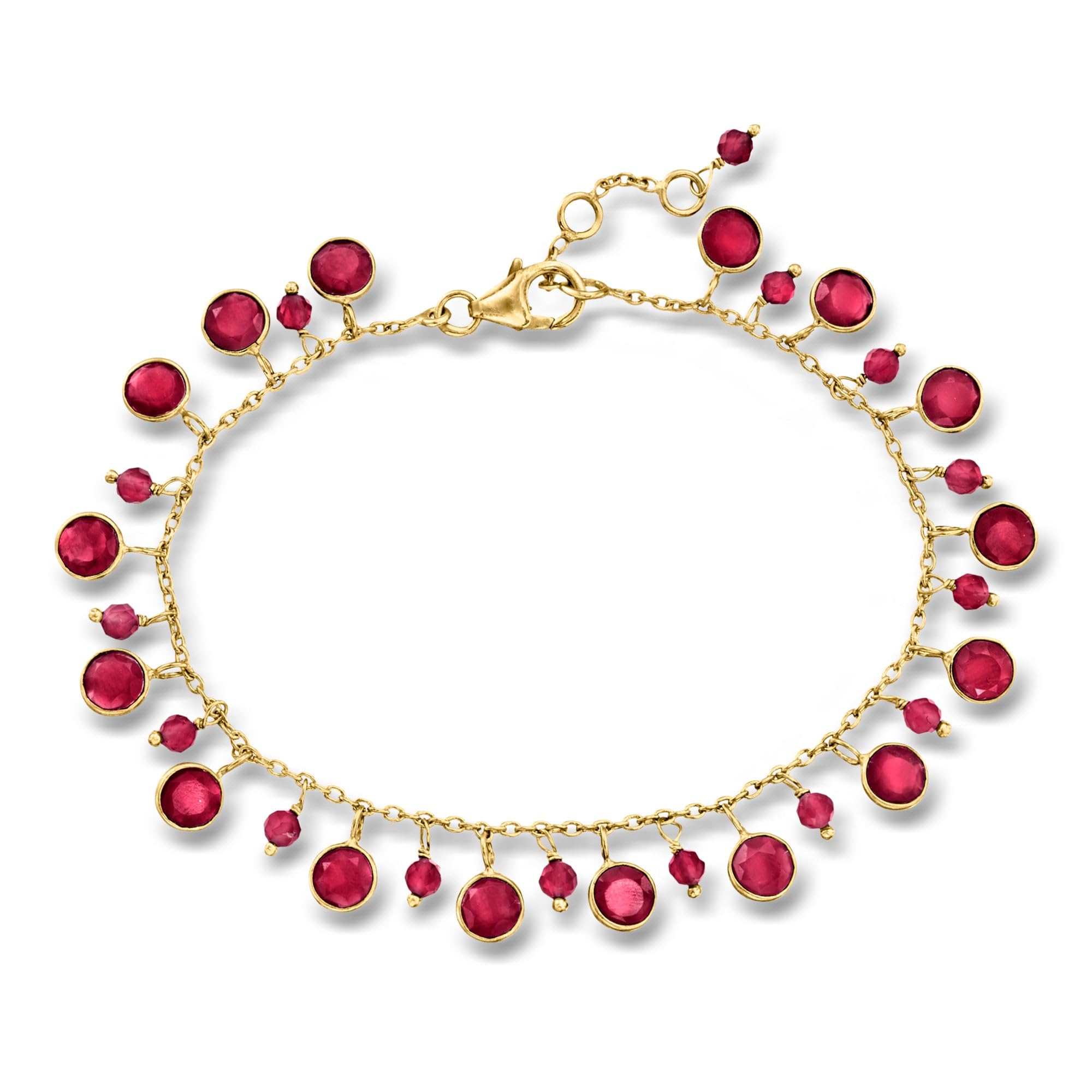 Ross-Simons 14.10 ct. t.w. Ruby Drop Bracelet in 18kt Gold Over Sterling. 7 inch