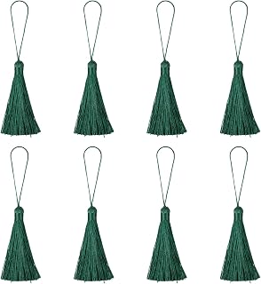 Bookmark Tassels - 8Pcs 6.5" Silky Soft Mini Tassel with Loops for Keychain Graduation Handmade DIY Craft Accessory, Black Green